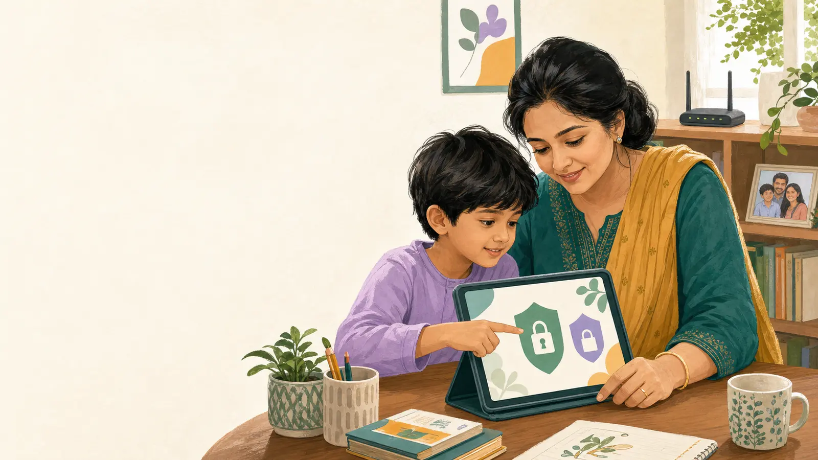 শিশুর জন্য নিরাপদ digital content বাছাই করছেন একজন অভিভাবক