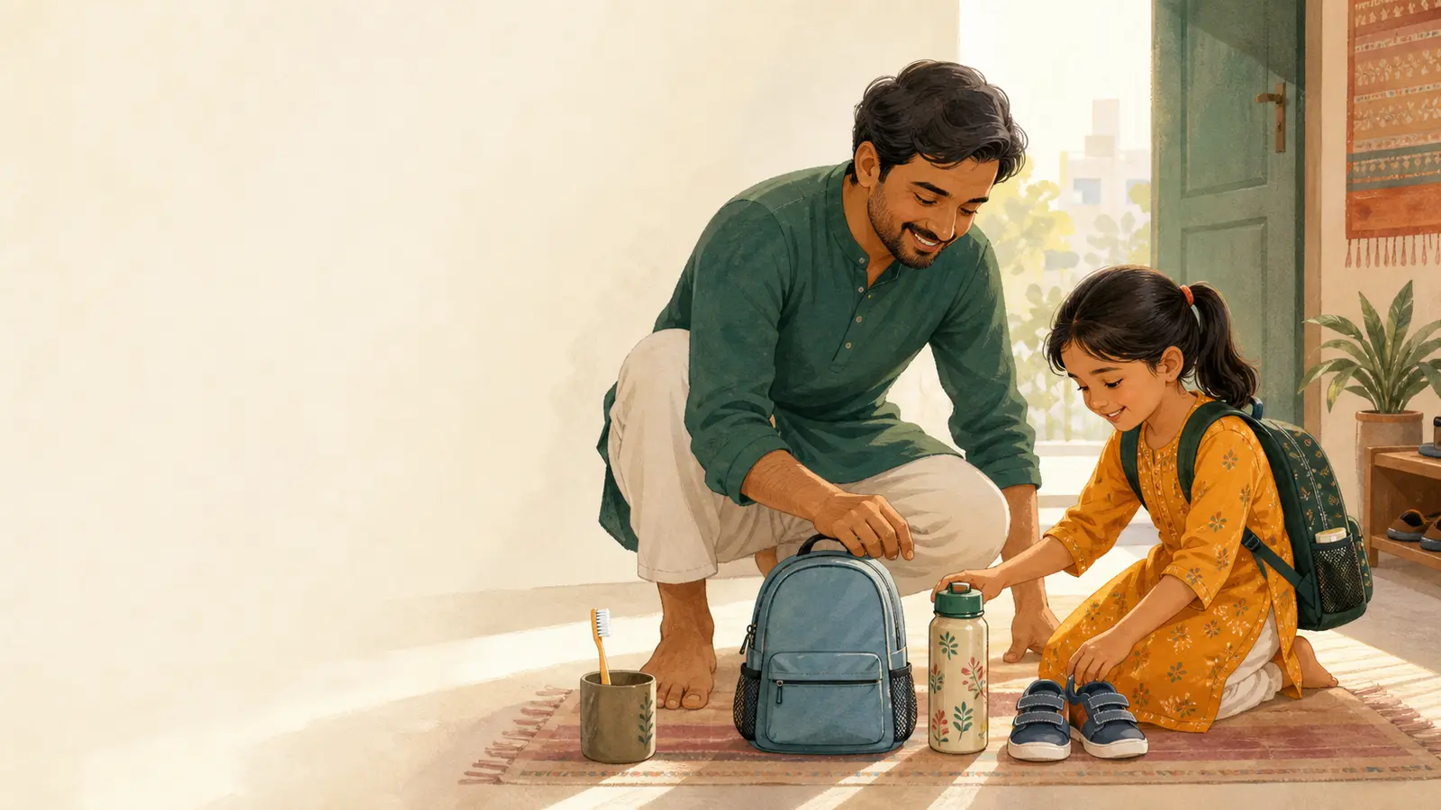 গল্প পড়ার মাধ্যমে ভালো অভ্যাস নিয়ে কথা বলছেন মা ও শিশু
