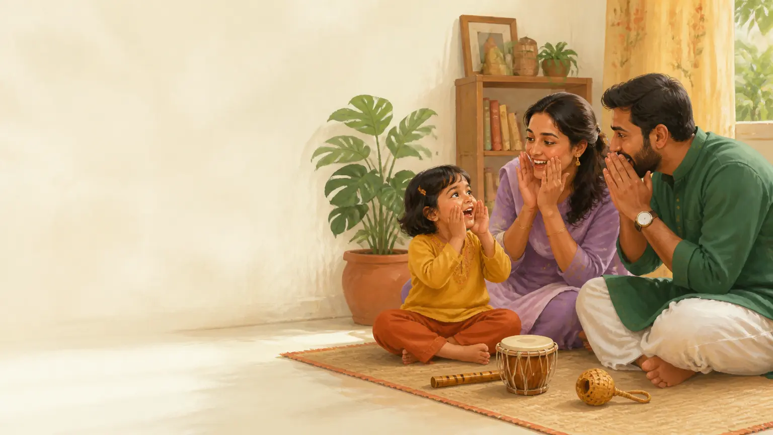 বাংলা ভাষা, গল্প ও reading নিয়ে parent ও শিশুর calm family illustration