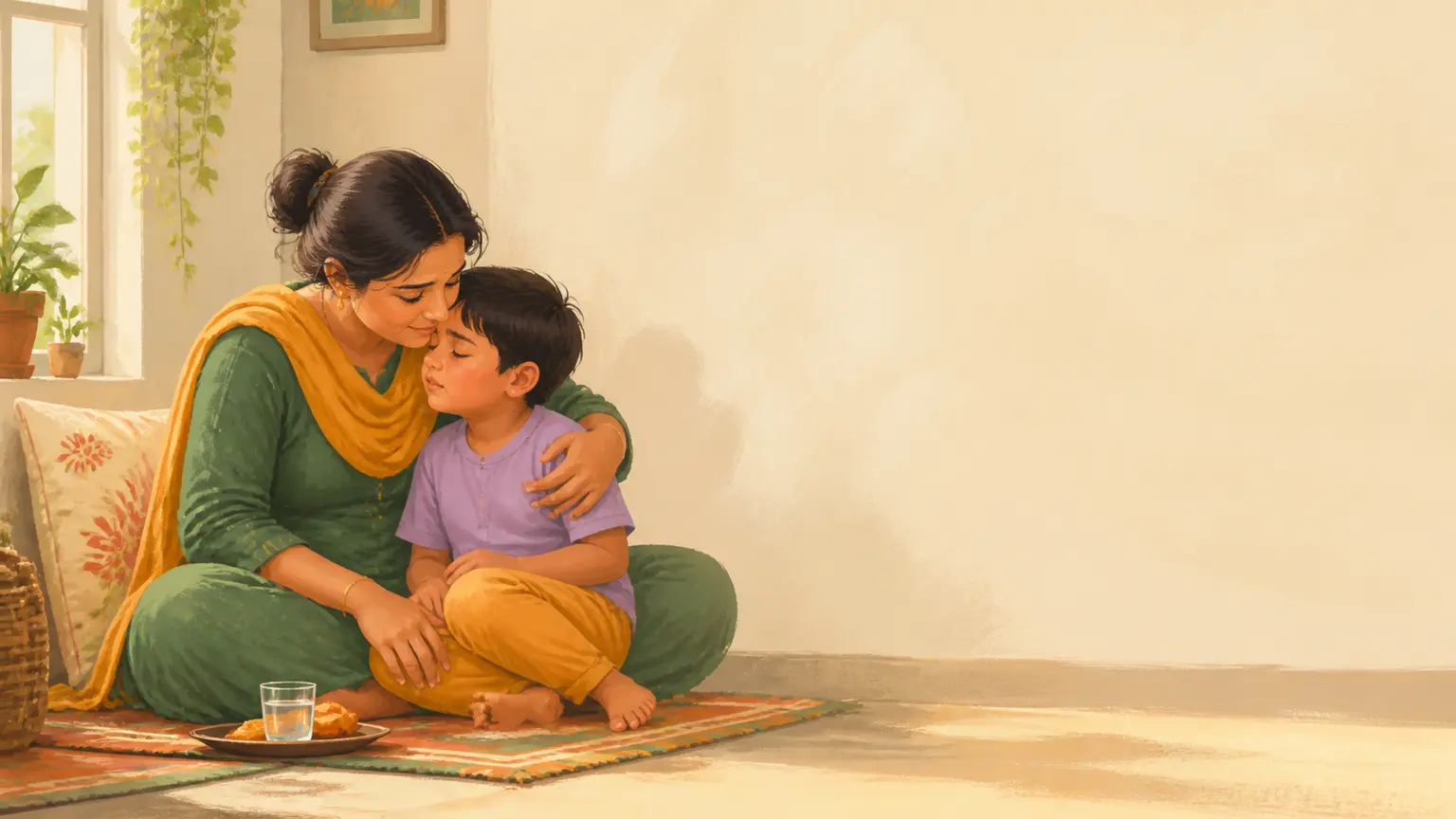 Emotion, confidence ও social skill নিয়ে parent ও শিশুর calm family illustration