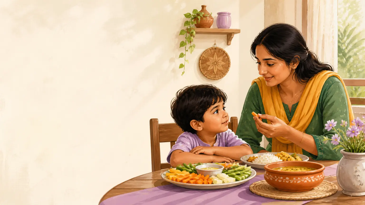 Sleep, movement ও healthy family rhythm নিয়ে parent ও শিশুর calm family illustration