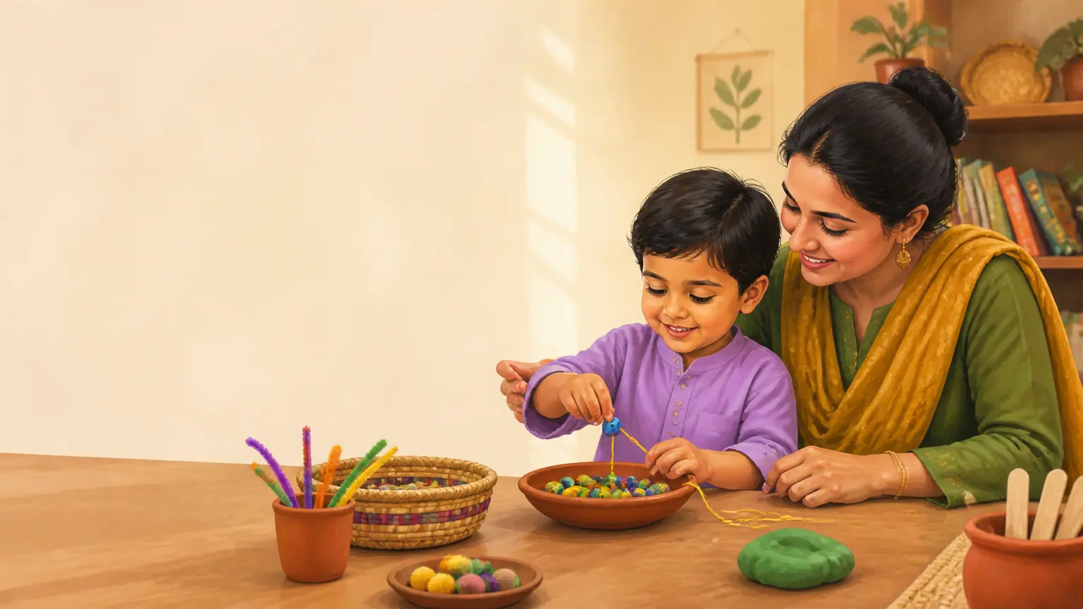 বাংলা ভাষা, গল্প ও reading নিয়ে parent ও শিশুর calm family illustration