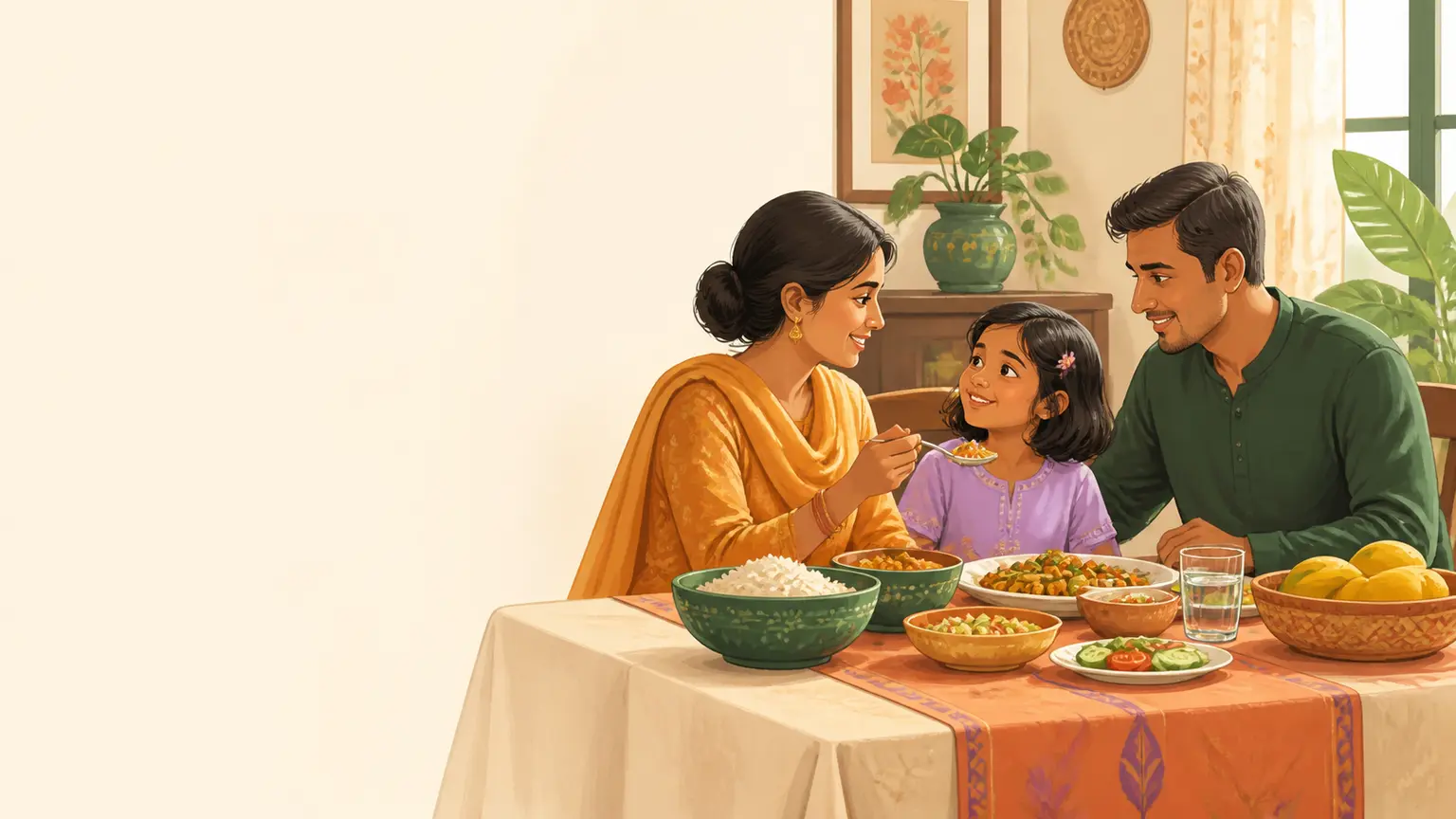 Sleep, movement ও healthy family rhythm নিয়ে parent ও শিশুর calm family illustration