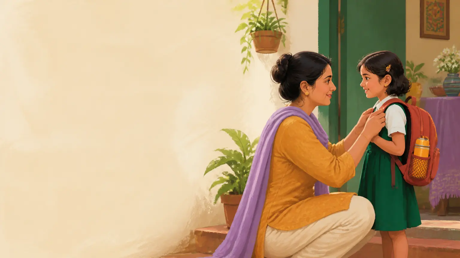 Emotion, confidence ও social skill নিয়ে parent ও শিশুর calm family illustration