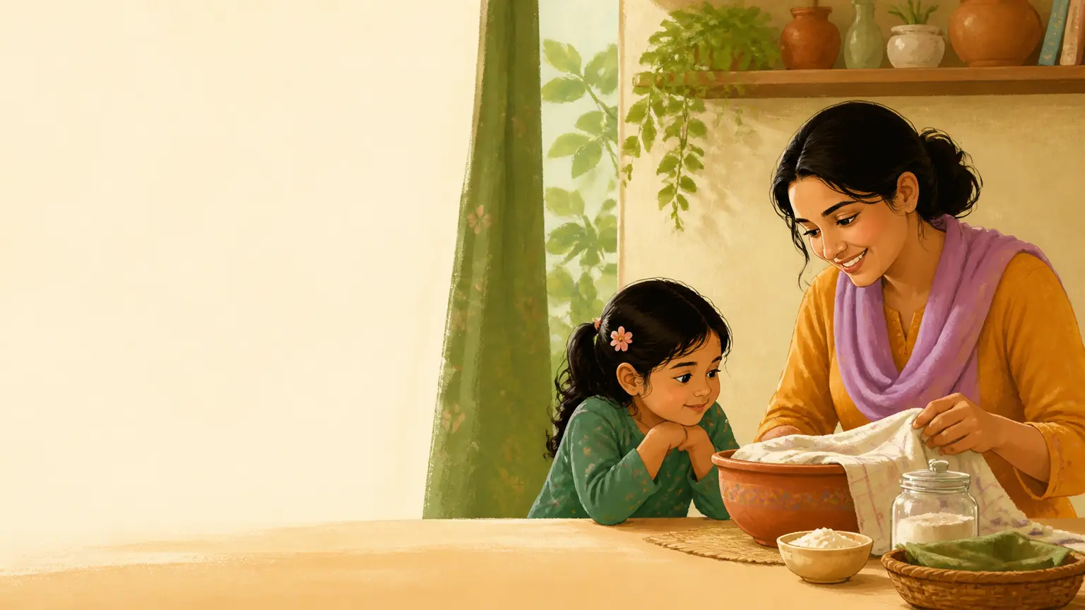 শিশুর ভালো অভ্যাস ও routine নিয়ে parent ও শিশুর calm family illustration